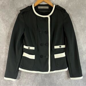 Zara Basic Military Blazer Women Small Black White Contrast Double Breast Jacket